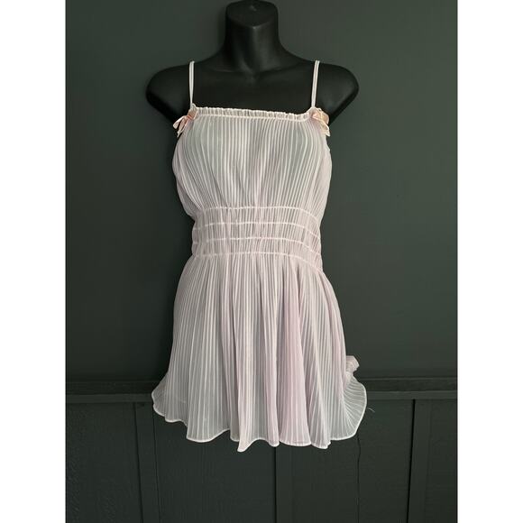 Vintage 50s 60s Union Made Pink Pleated Chiffon Camisole Lingerie Dress Medium - Picture 9 of 11